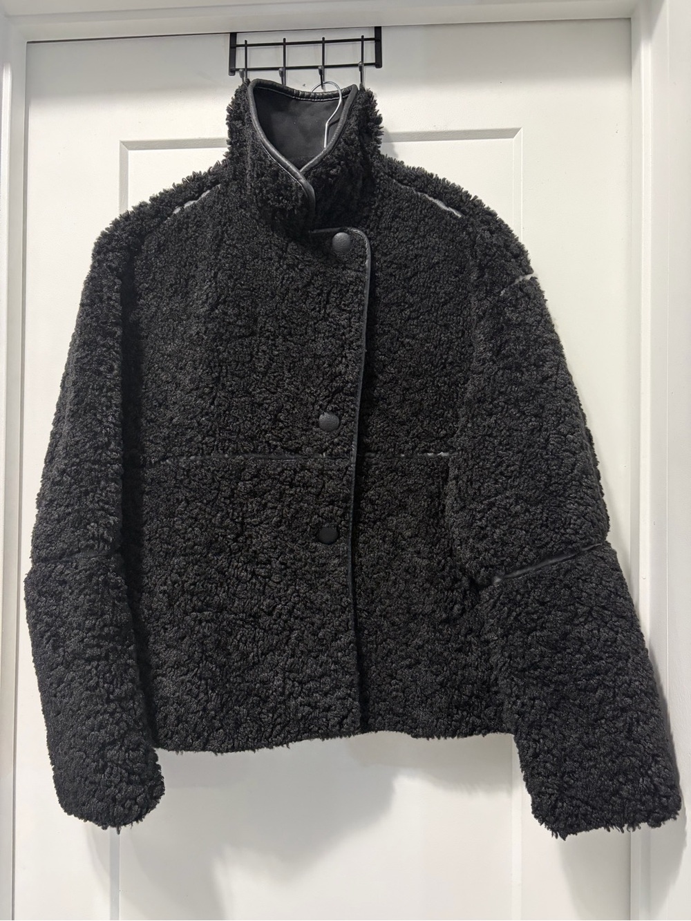 H&M Black Teddy Sherpa Jacket with Stand Collar